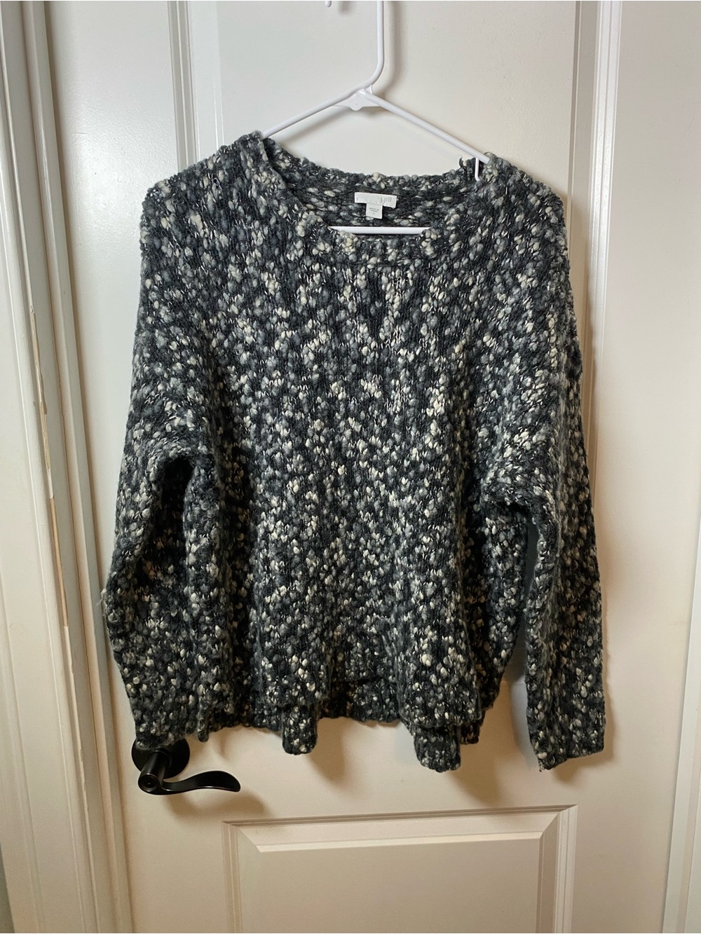J Jill Chunky Black and White Marled Wool Blend Crewneck Sweater